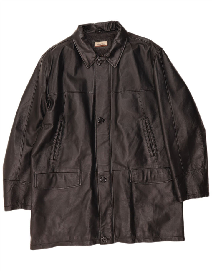 Casaco de couro masculino vintage IT 56 3XL couro preto