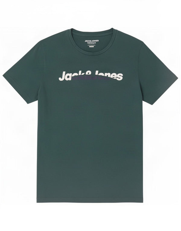 Camiseta masculina Jack & Jones Regular Fit com estampa gráfica de algodão verde médio