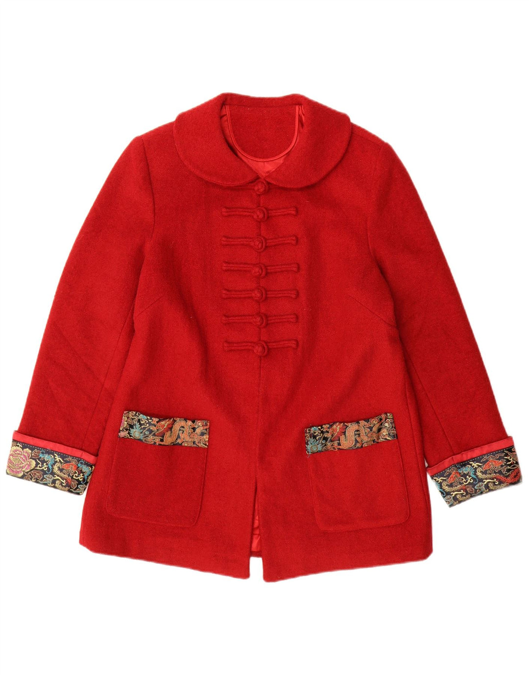 Sobretudo feminino vintage UK 14 Paisley vermelho médio
