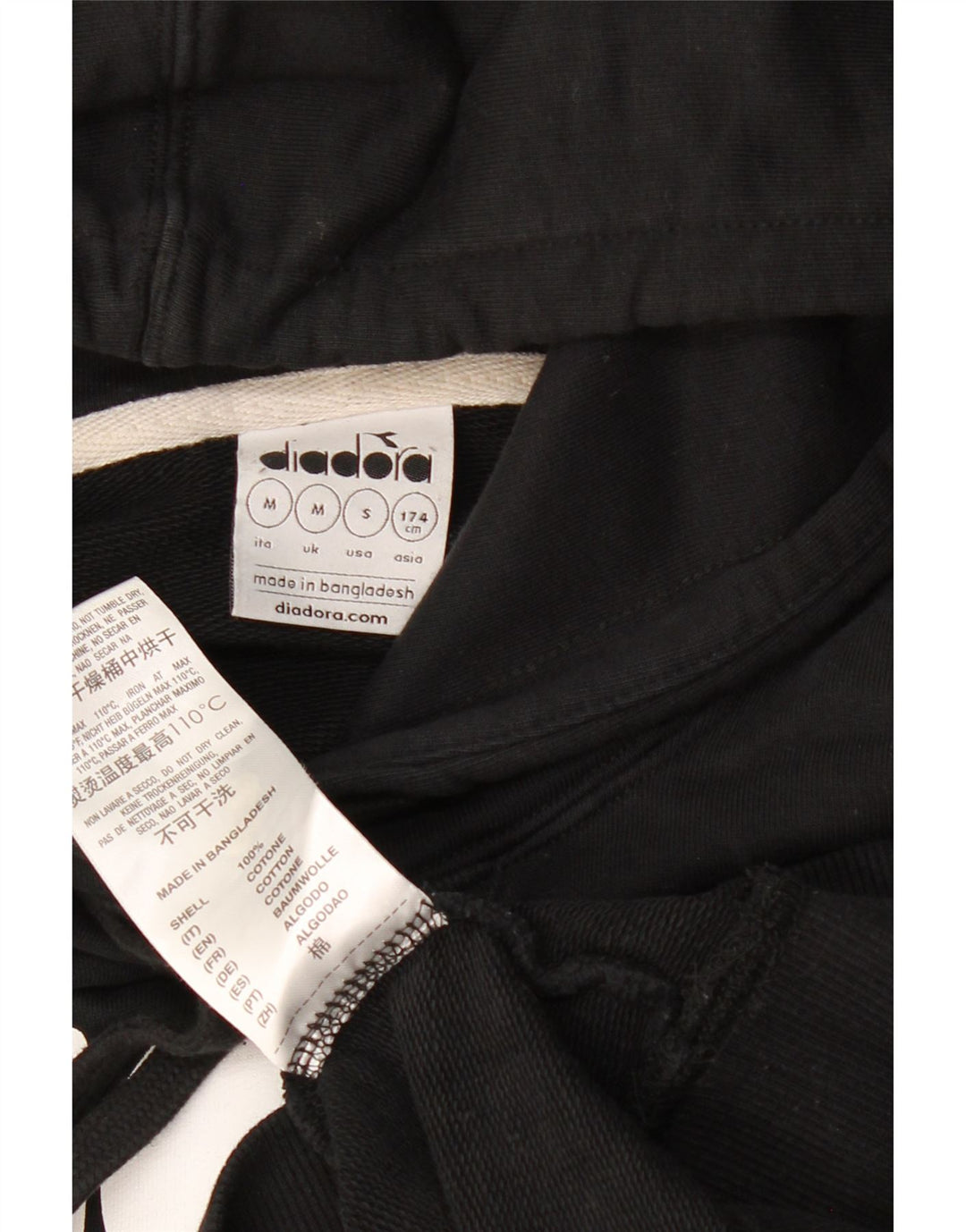 Diadora Mens Graphic Hoodie Jumper Médio Algodão Preto