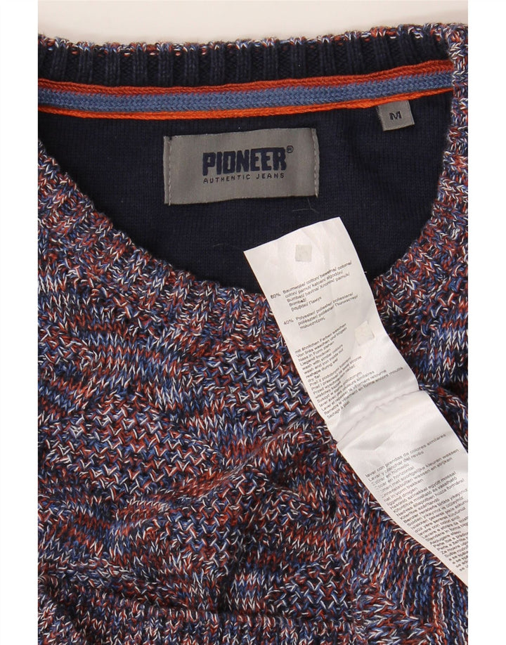Suéter masculino Pioneer com gola redonda, algodão manchado médio multicolorido