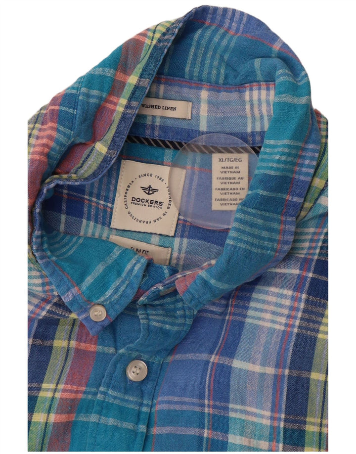 Camisa masculina de flanela slim fit DOCKERS XL azul xadrez
