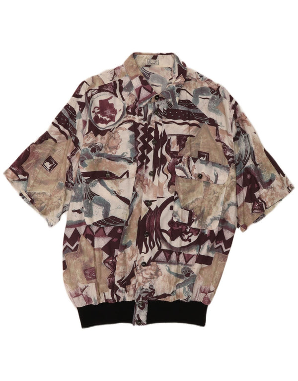Camisa masculina vintage abstrata padrão manga curta média multicolorida