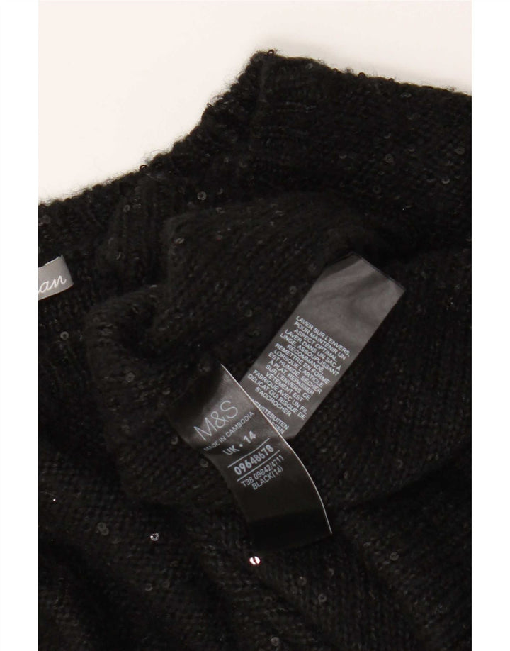 Suéter feminino Marks & Spencer grande com gola canoa Reino Unido 14 grande preto