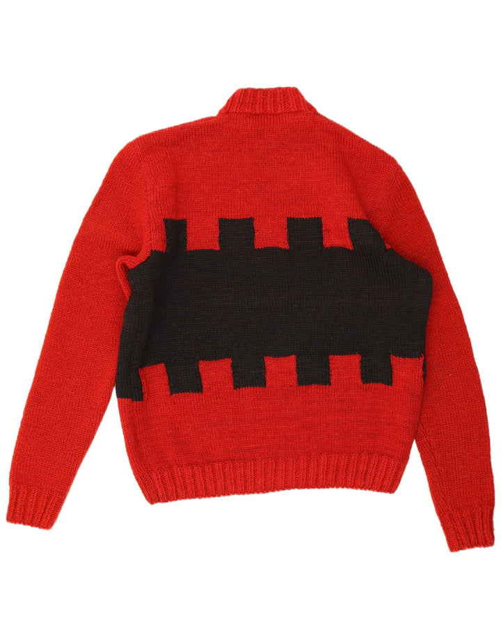 Suéter vintage masculino com gola tartaruga grande geométrico vermelho