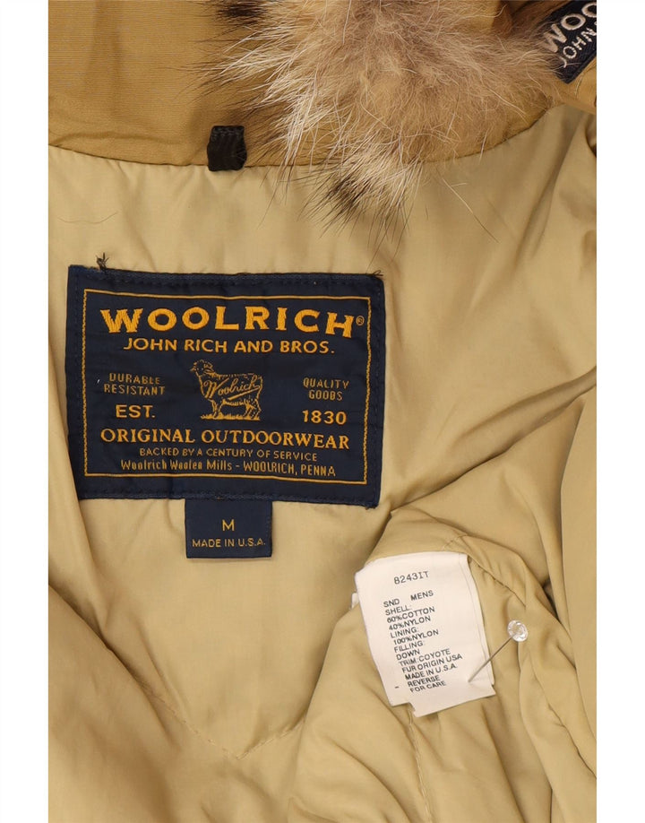 Casaco masculino acolchoado com capuz Woolrich UK 38 algodão bege médio