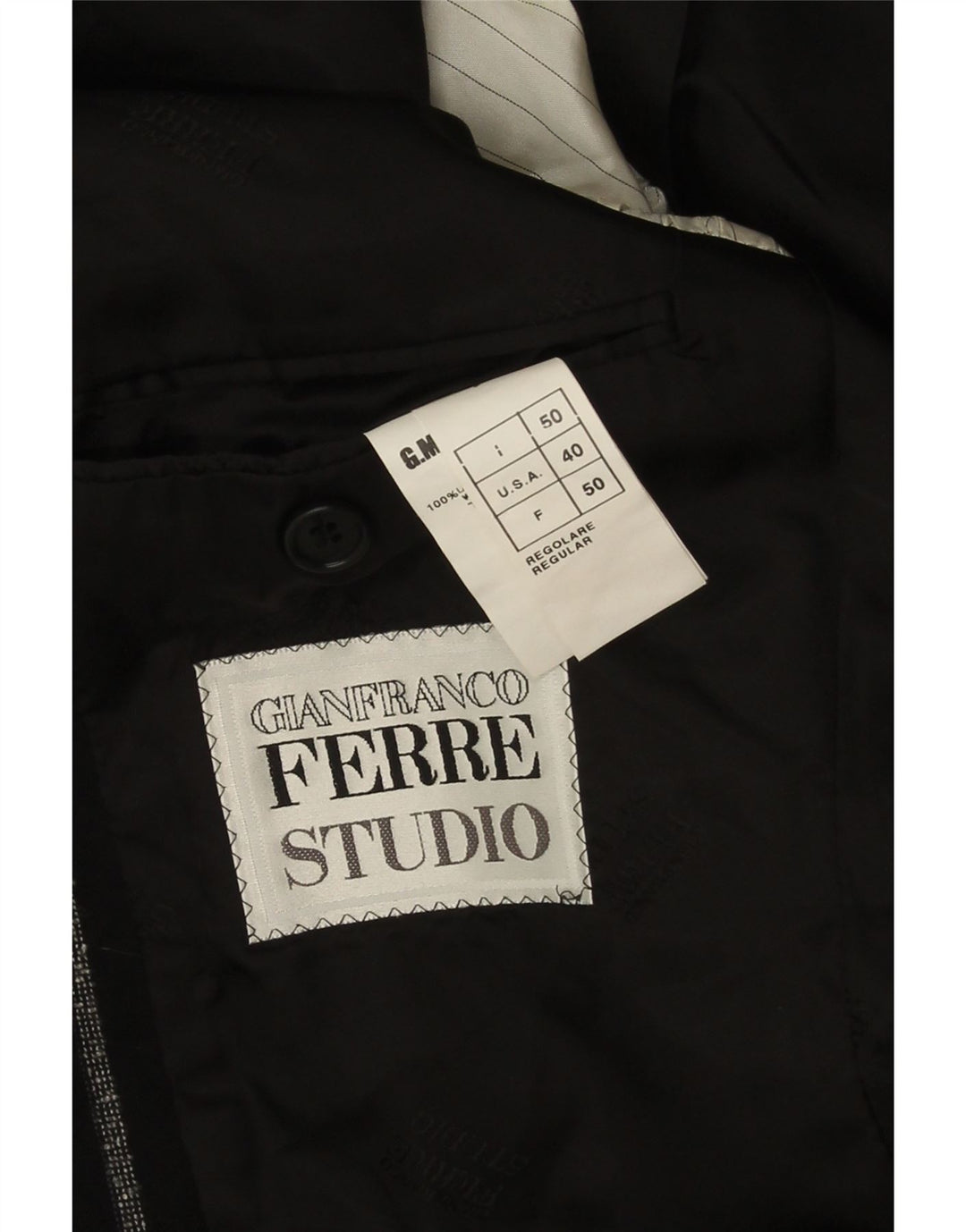 Jaqueta blazer masculina de 3 botões Gianfranco Ferre IT 50 grande lã listrada preta