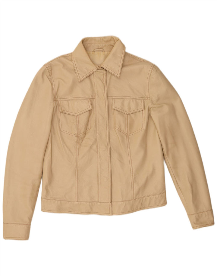 Jaqueta de couro feminina vintage IT 44 couro bege médio