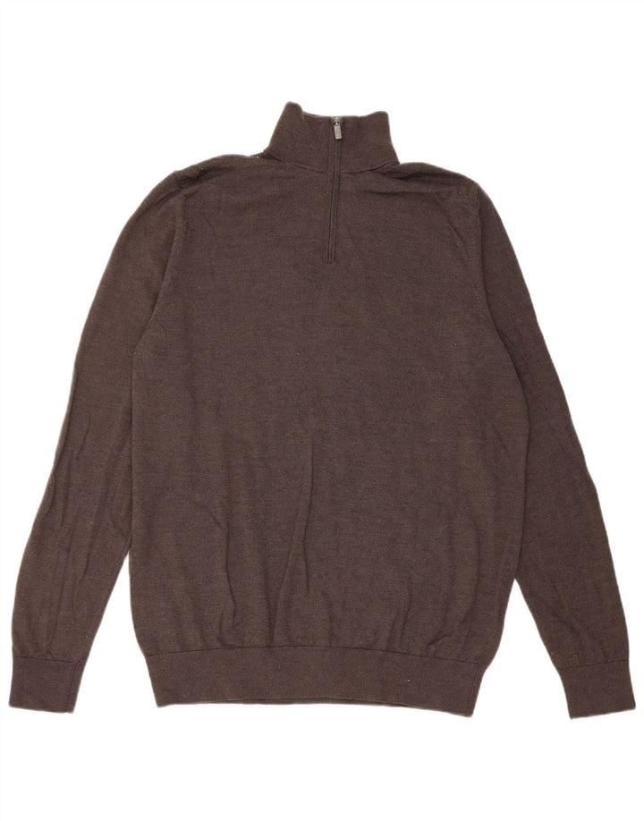 Suéter masculino Marks & Spencer Autograph com zíper e gola grande marrom