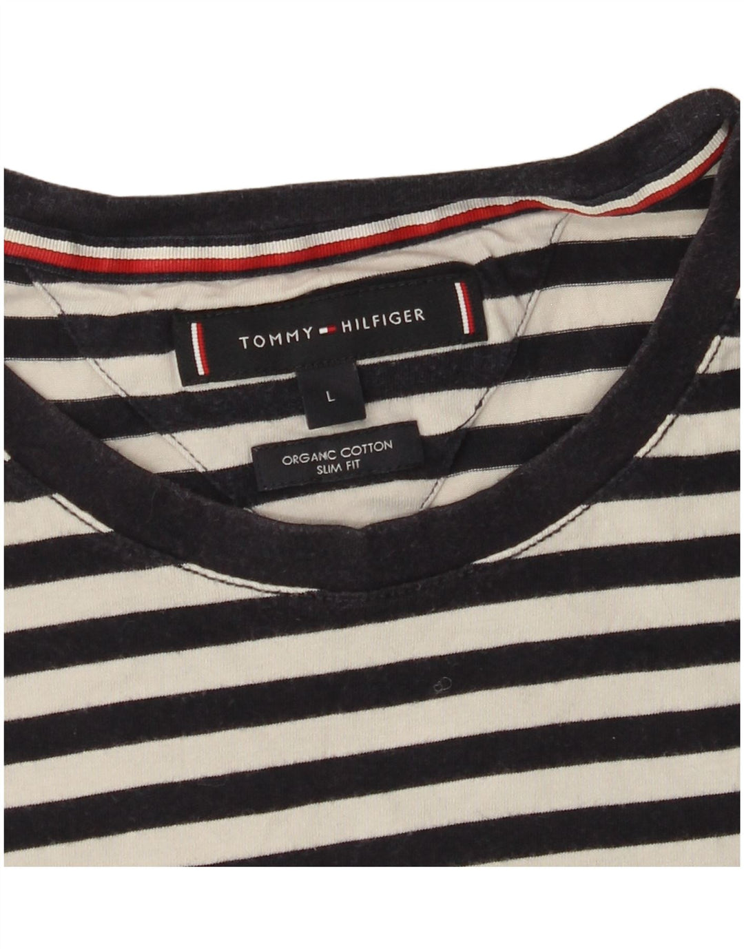 Camiseta feminina TOMMY HILFIGER Slim Fit UK 14 grande listrada preta