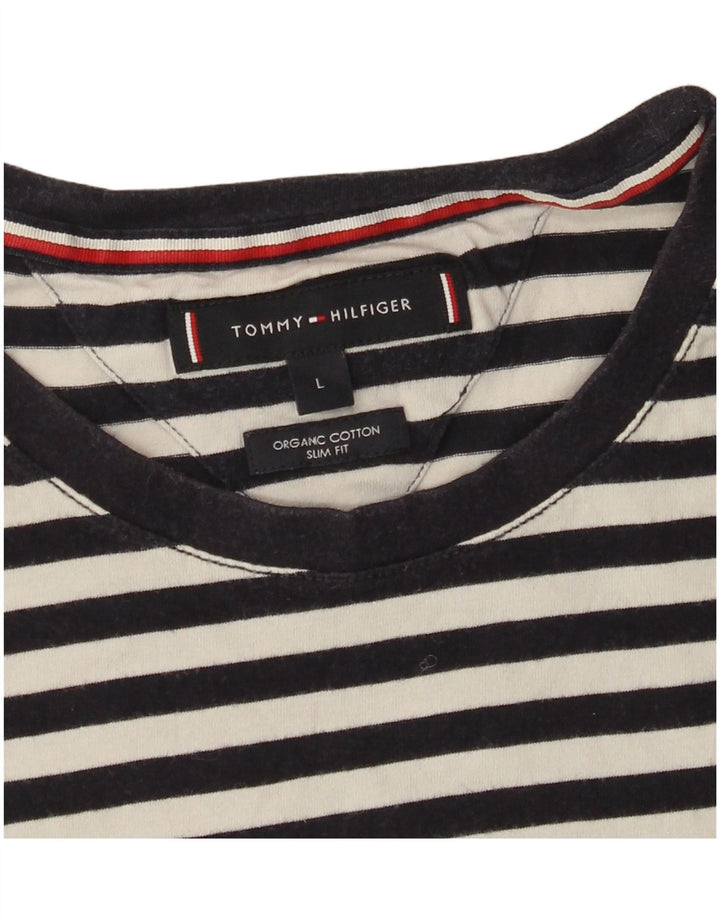 Camiseta feminina TOMMY HILFIGER Slim Fit UK 14 grande listrada preta