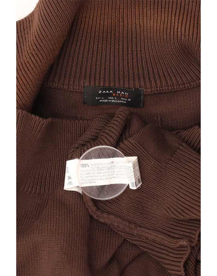 Suéter cardigã masculino Zara grande algodão marrom