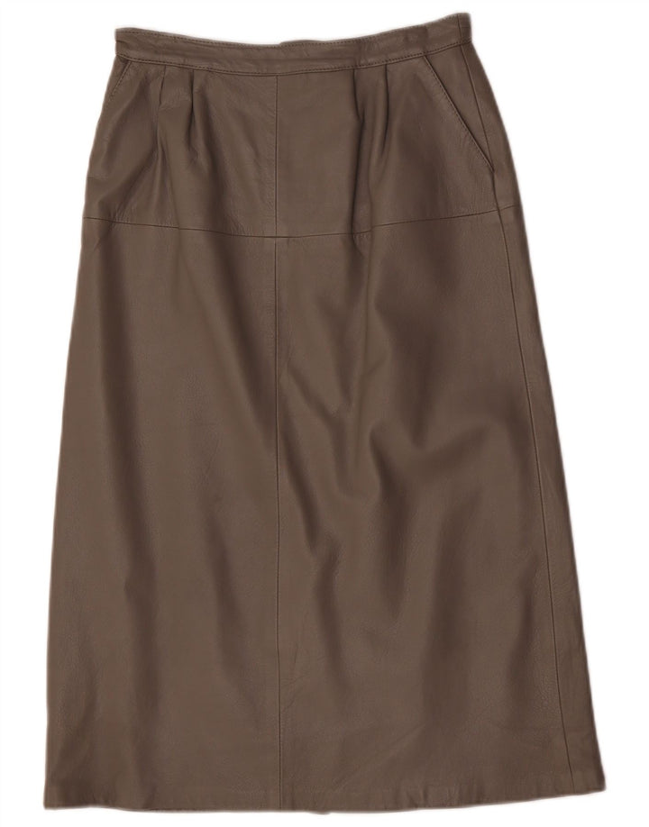 Saia feminina vintage de couro midi UE 40 médio W28 marrom