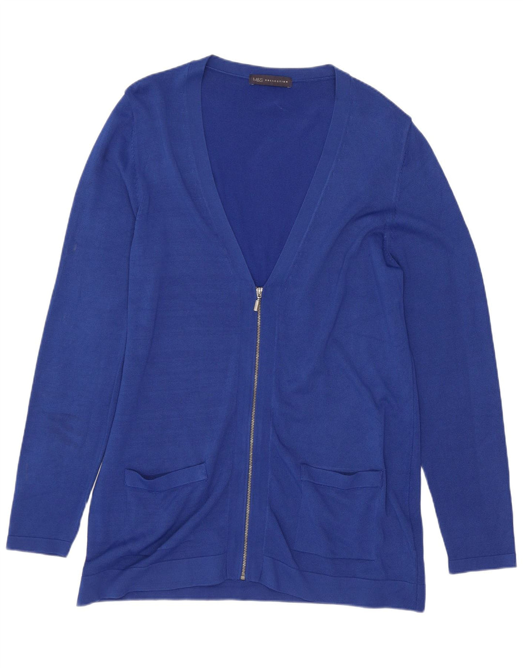 Suéter cardigã feminino de ajuste regular Marks & Spencer Reino Unido 14 azul médio