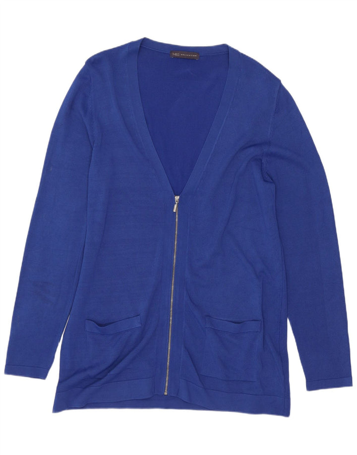 Suéter cardigã feminino de ajuste regular Marks & Spencer Reino Unido 14 azul médio