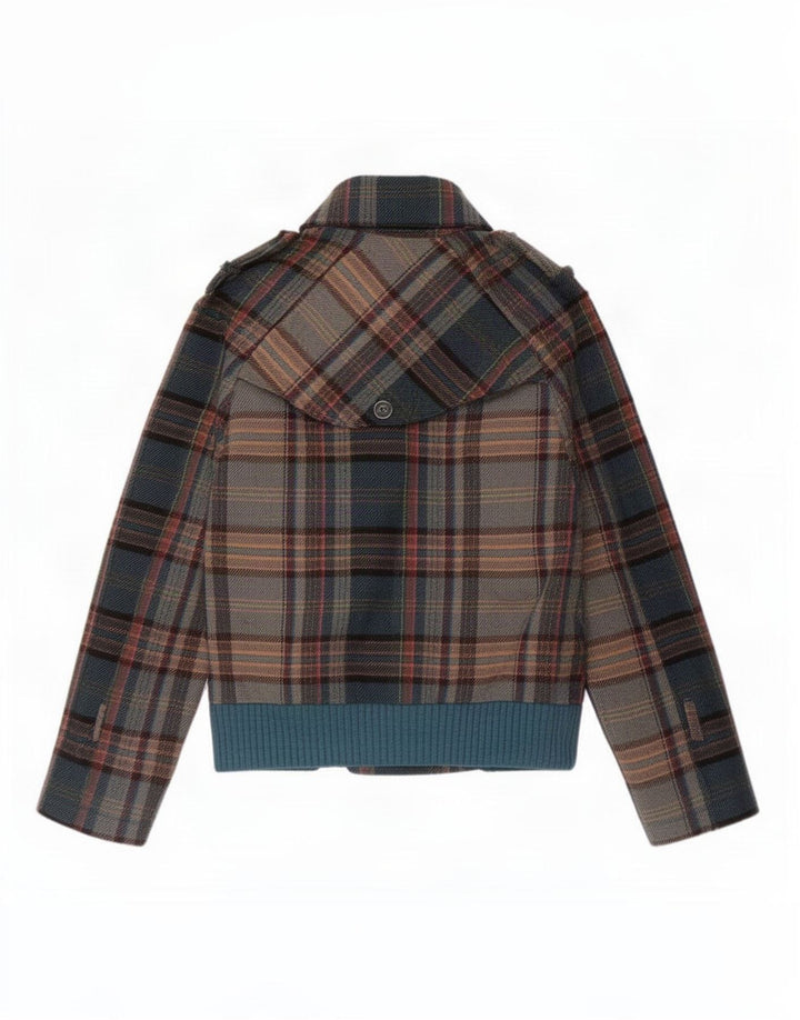 Jaqueta bomber militar feminina Benetton IT 46 grande lã xadrez verde