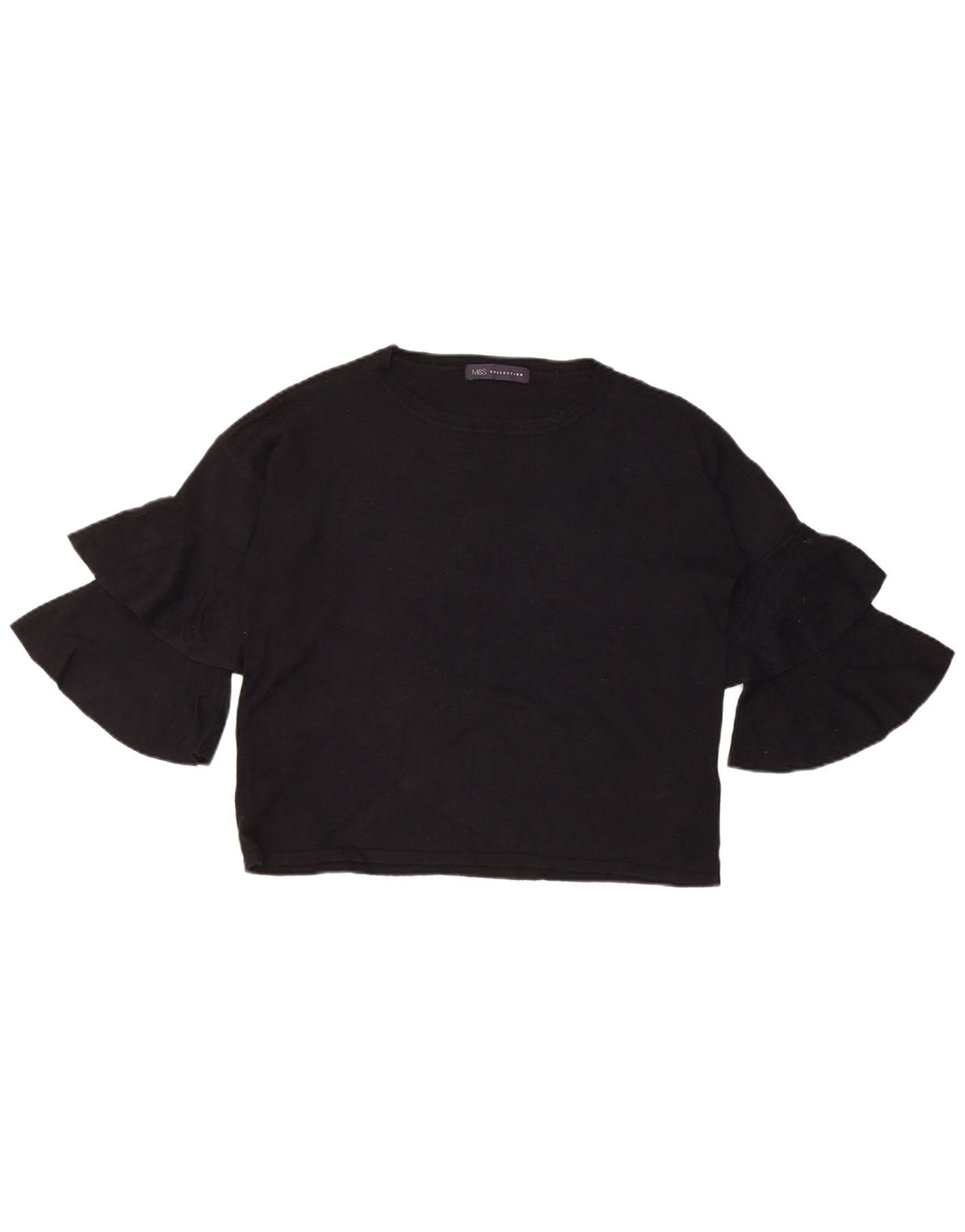 Marks & Spencer Top feminino oversized manga 3/4 UK 8 pequeno preto viscose