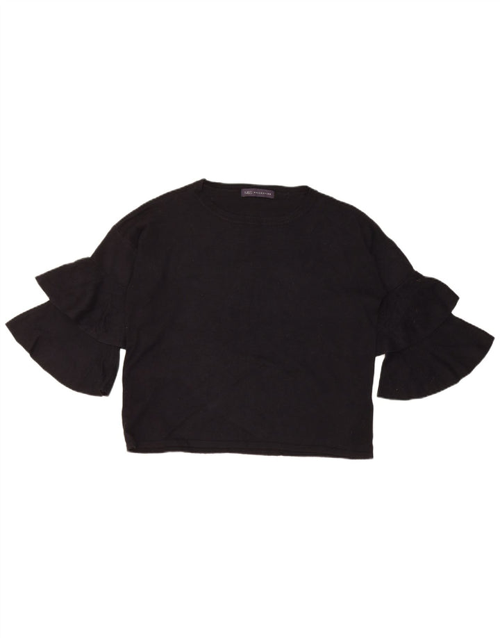Marks & Spencer Top feminino oversized manga 3/4 UK 8 pequeno preto viscose