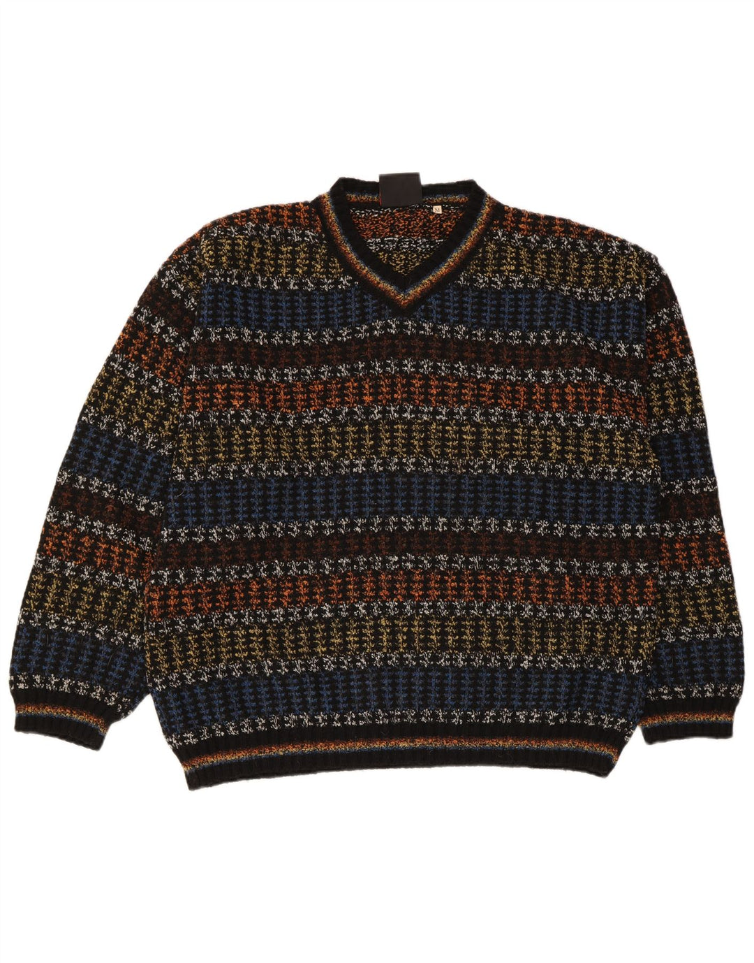 Suéter masculino Oxymel com decote em V, lã listrada multicolorida média