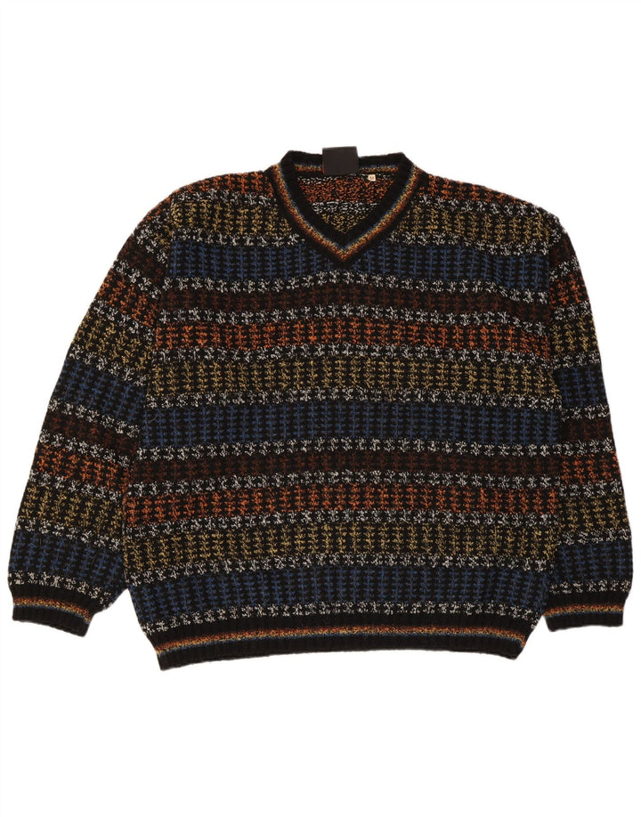 Suéter masculino Oxymel com decote em V, lã listrada multicolorida média