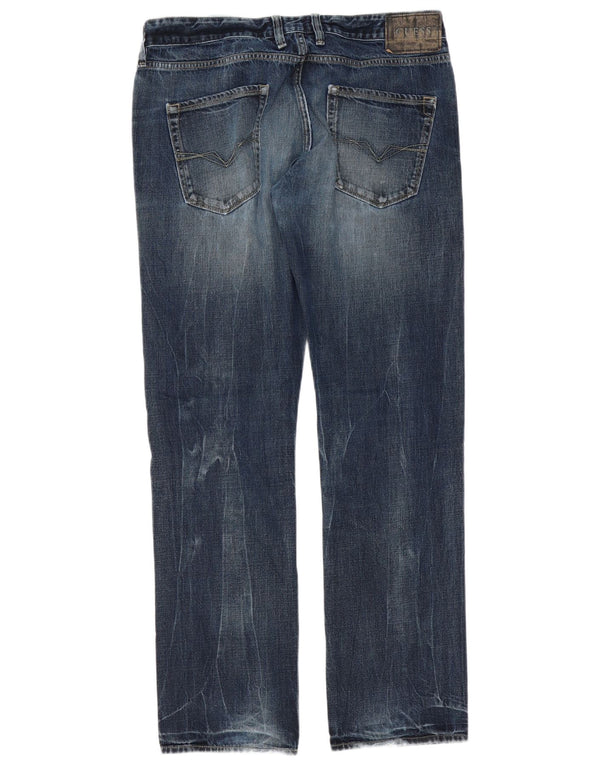 Guess Mens Straight Jeans W34 L34 Azul Algodão