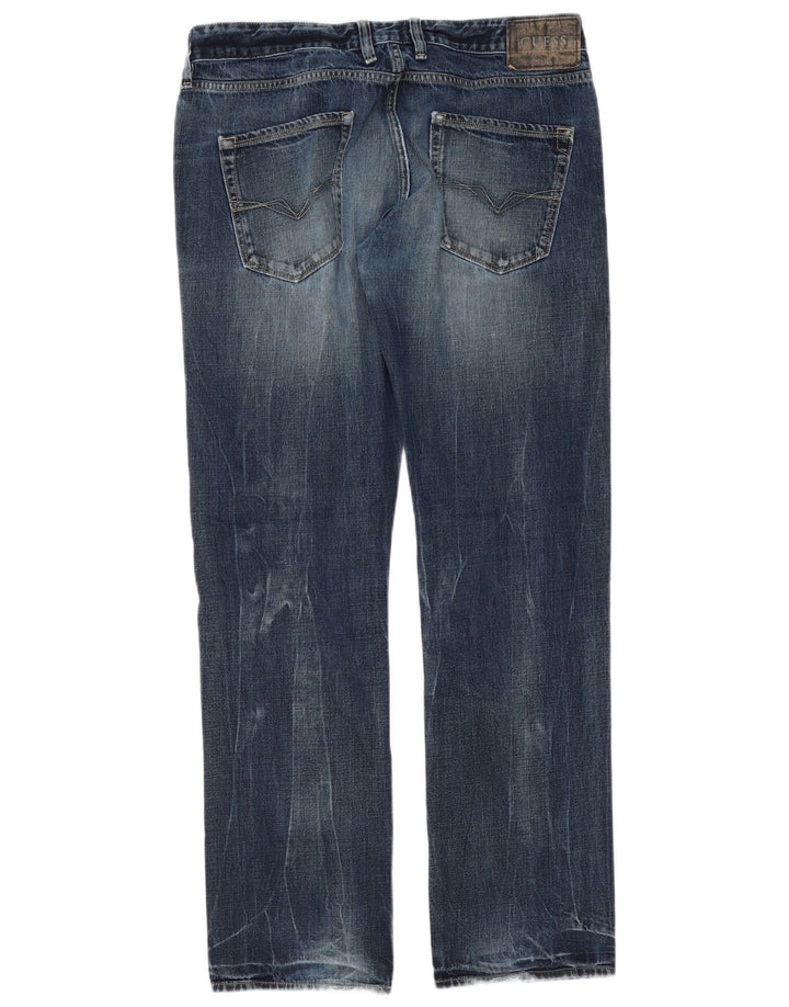 Guess Mens Straight Jeans W34 L34 Azul Algodão