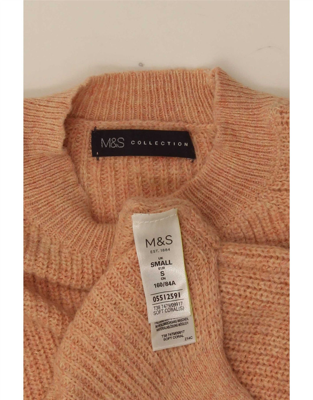 Suéter feminino Marks & Spencer com gola redonda grande, Reino Unido 10 pequeno rosa