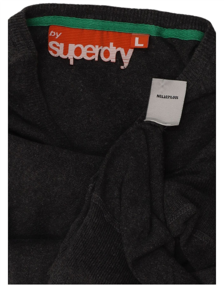 Suéter feminino SUPERDRY com decote em V Reino Unido 16 grande algodão cinza