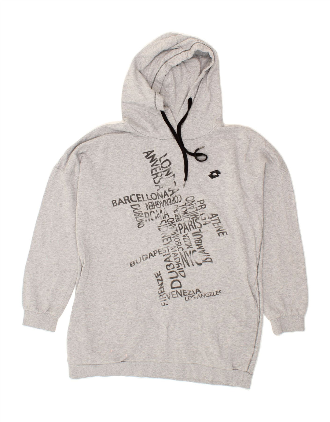 LOTTO Womens Graphic Hoodie Jumper UK 18 XL Grey Cotton Vintage Lotto and Second-Hand Lotto from Messina Hembry 