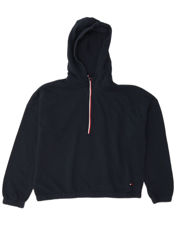 Suéter Tommy Hilfiger feminino com capuz e gola com zíper UK 16 grande azul marinho