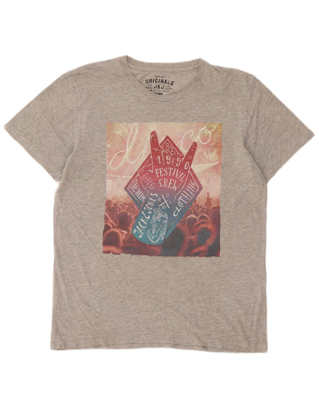 Camiseta gráfica masculina Jack & Jones cinza médio