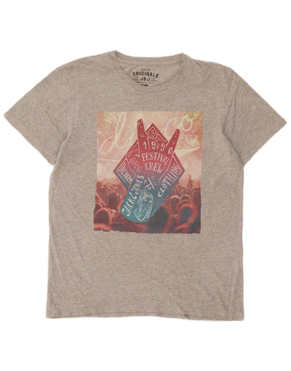 Camiseta gráfica masculina Jack & Jones cinza médio