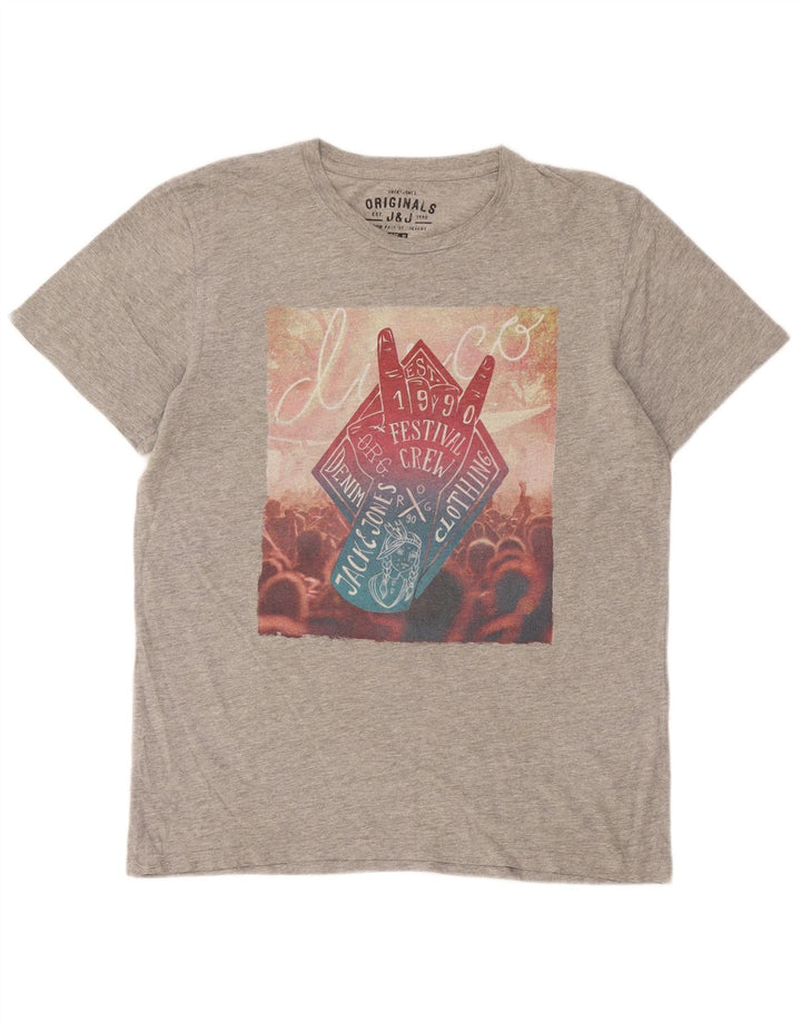 Camiseta gráfica masculina Jack & Jones cinza médio