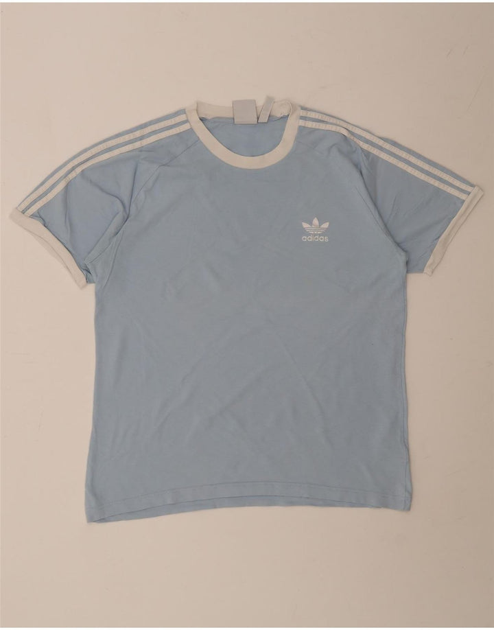 Adidas Mens Camiseta Top Grande Algodão Azul
