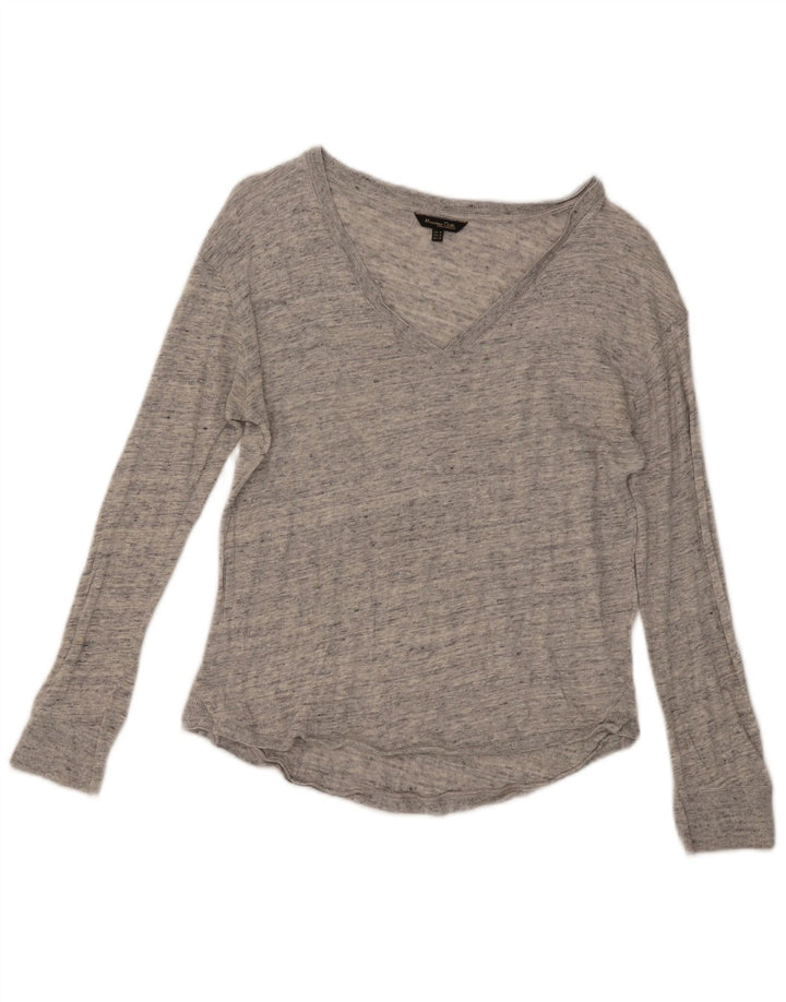 Top feminino Massimo Dutti manga comprida UK 12 cinza médio manchado