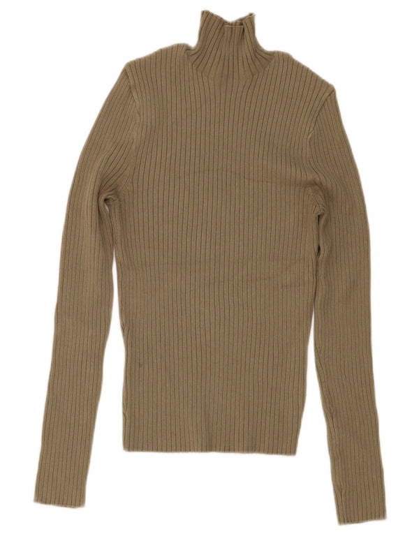 Top feminino Zara de manga comprida UK 12 viscose cáqui médio