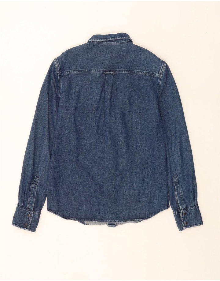 Camisa jeans masculina Superdry pequena azul algodão