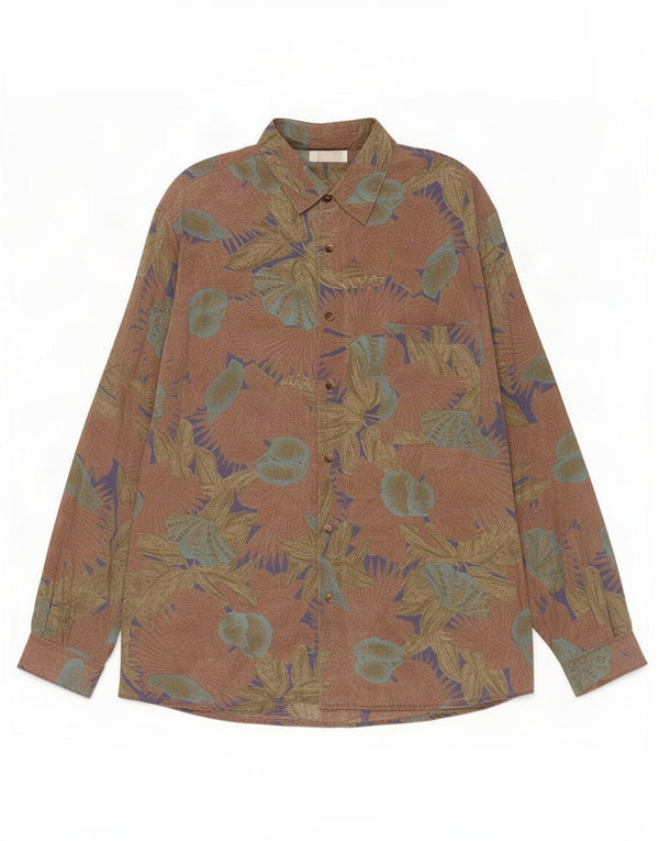 Camisa masculina vintage grande viscose floral marrom