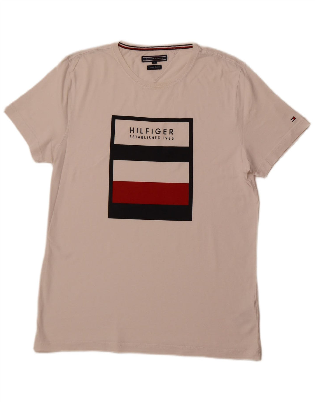 Camiseta masculina TOMMY HILFIGER com estampa gráfica grande de algodão branco
