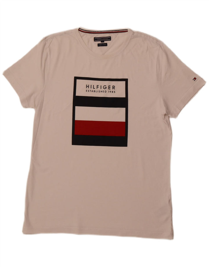 Camiseta masculina TOMMY HILFIGER com estampa gráfica grande de algodão branco