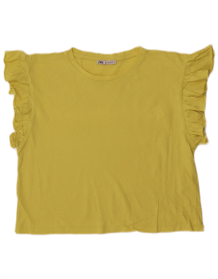 Zara Blusa Crop Feminina Top UK 10 Pequeno Amarelo