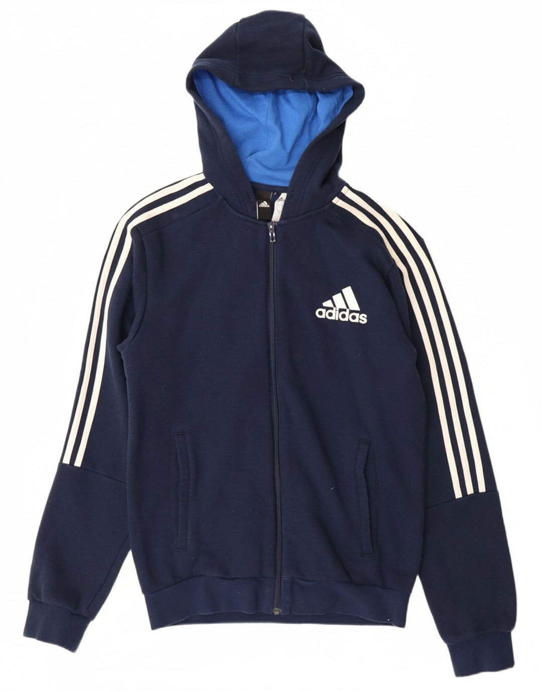 ADIDAS Suéter masculino com capuz e zíper pequeno algodão azul marinho