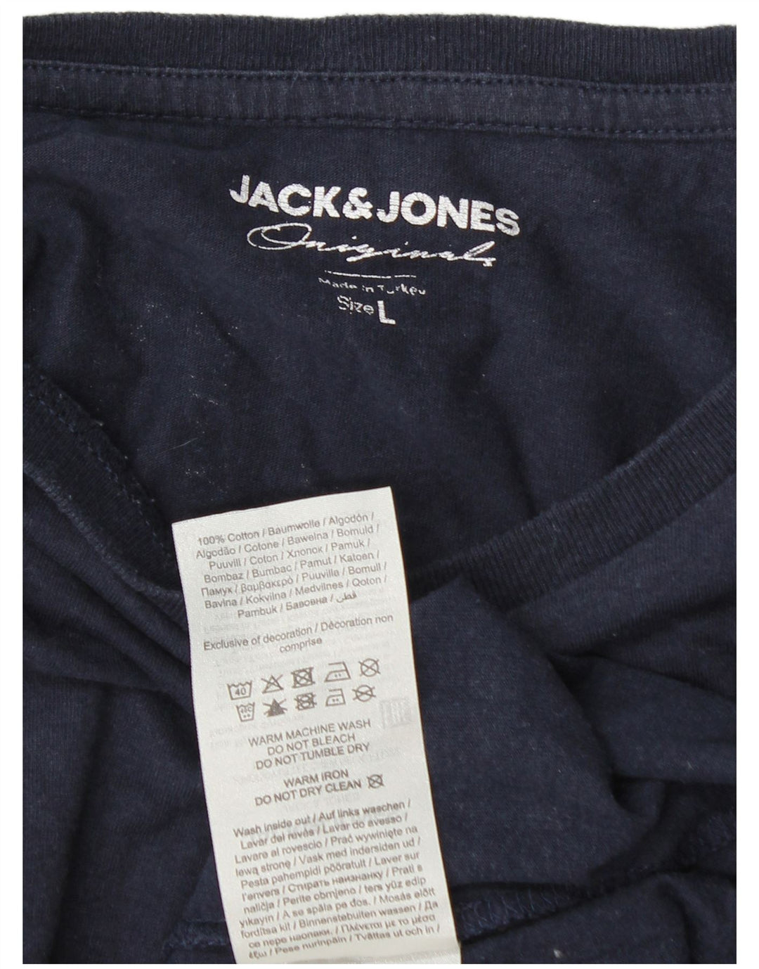 Jack & Jones Camiseta masculina gráfica de manga comprida grande algodão azul marinho