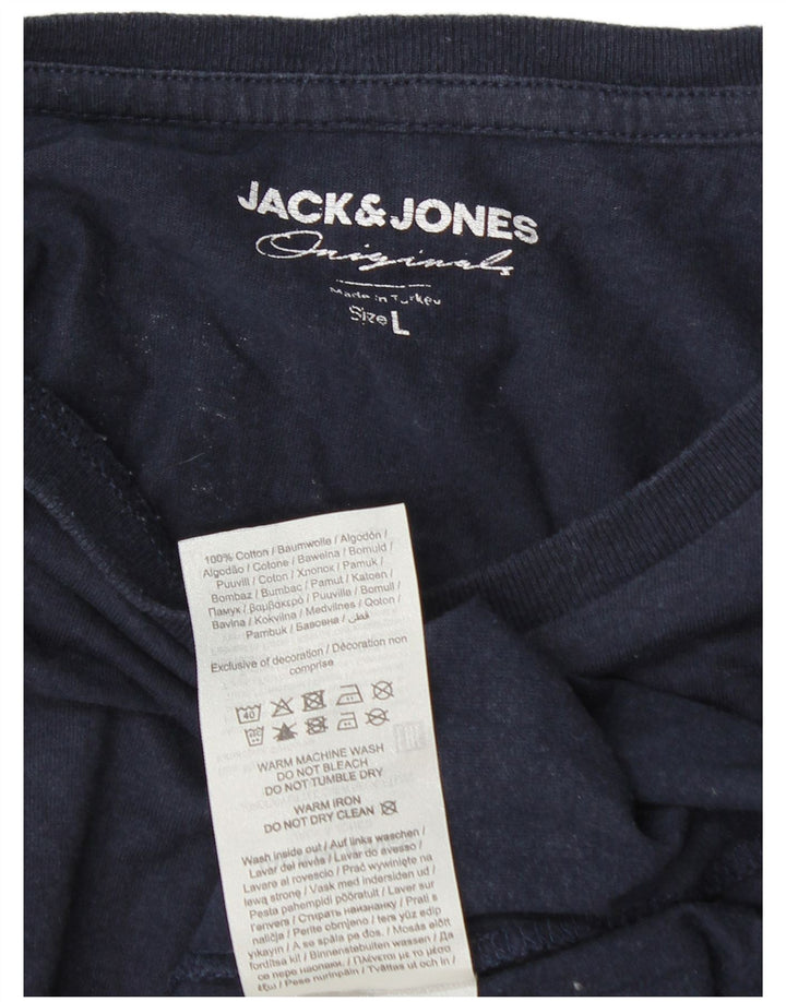 Jack & Jones Camiseta masculina gráfica de manga comprida grande algodão azul marinho