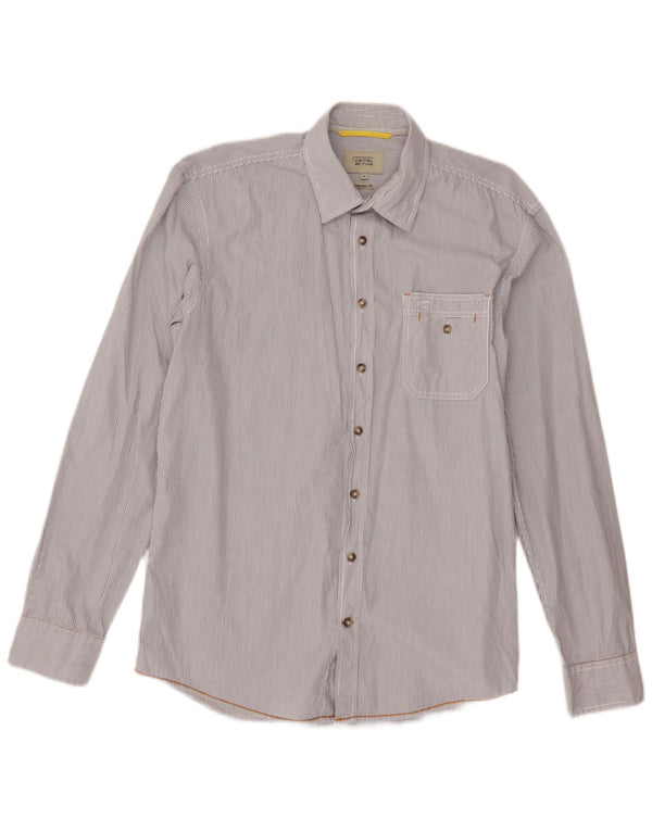 Camisa masculina Camel Active de ajuste regular, algodão listrado branco médio
