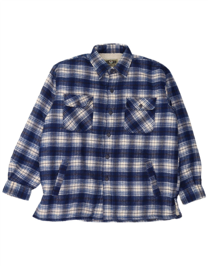 Camisa masculina vintage de flanela de lenhador grande acrílico xadrez azul