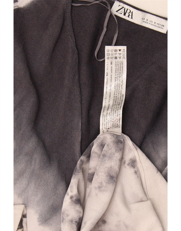 Vestido maxi feminino grande Zara Reino Unido 10 pequeno cinza tie-dye viscose