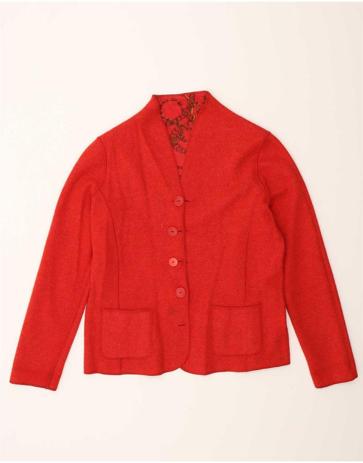 Jaqueta blazer reversível com padrão abstrato feminino vintage Reino Unido 14 vermelho médio