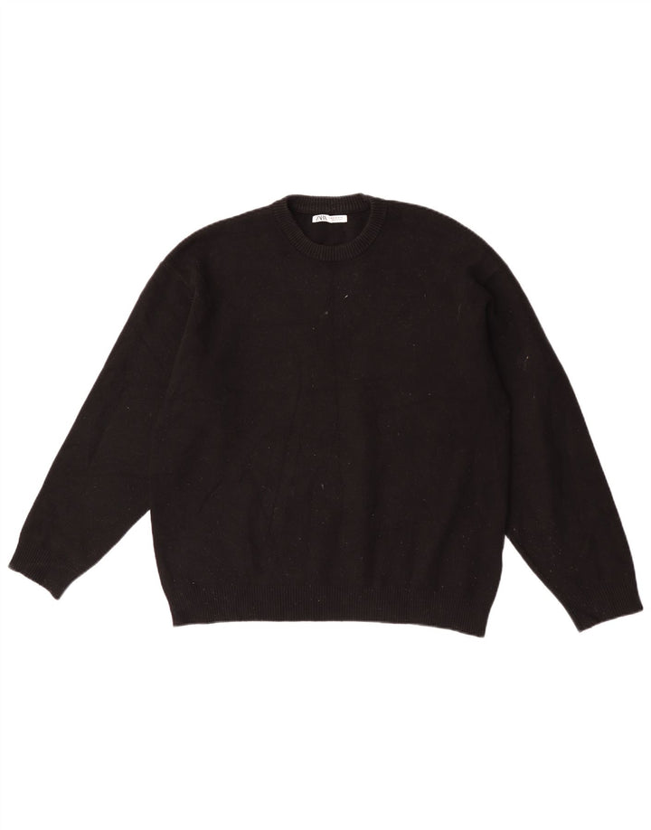Zara Suéter masculino com gola redonda e viscose preta média
