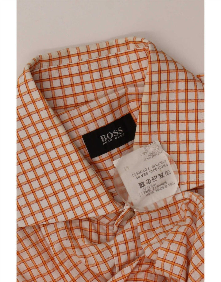 Camisa masculina Hugo Boss médio laranja xadrez algodão